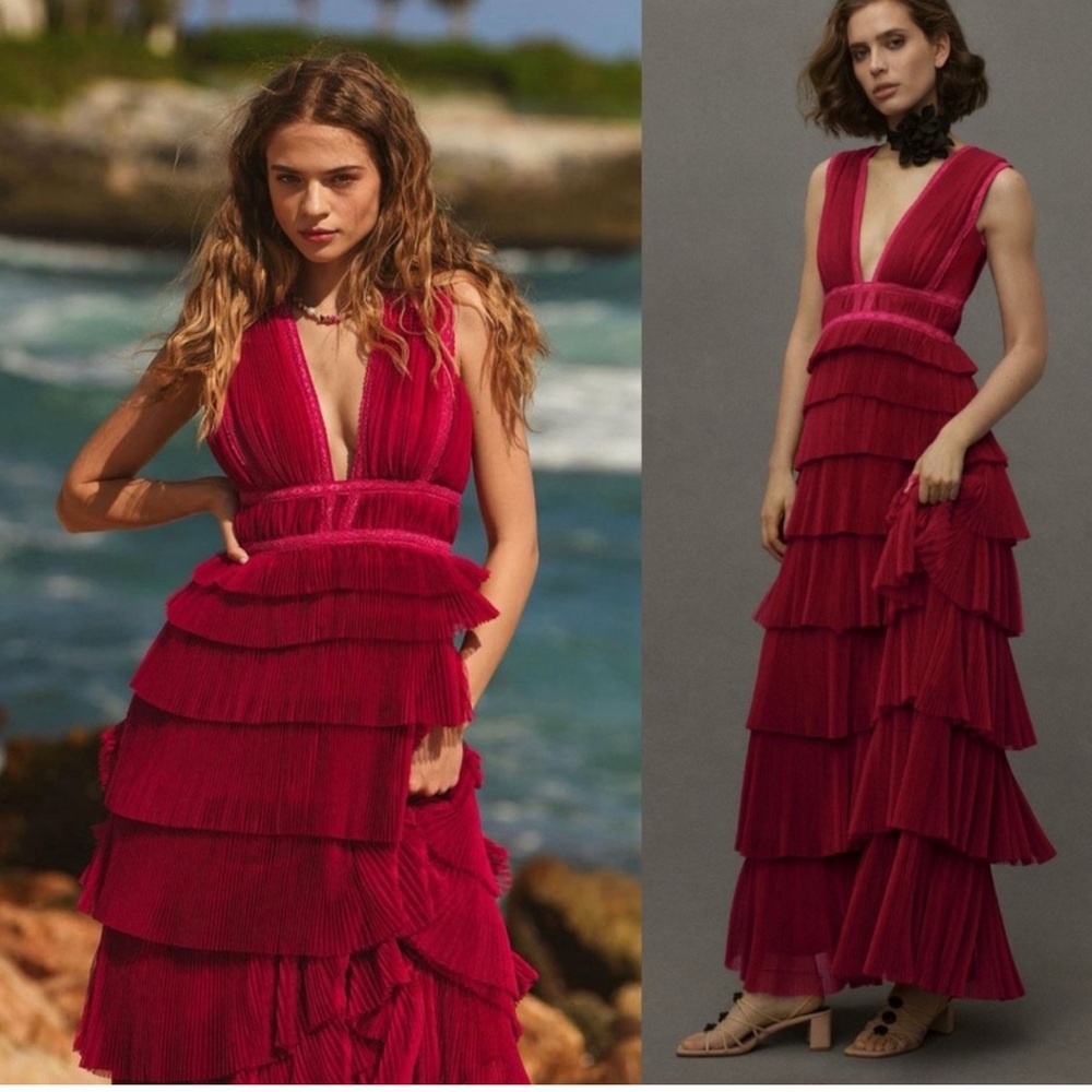 Elegant Red Tiered Maxi Dress